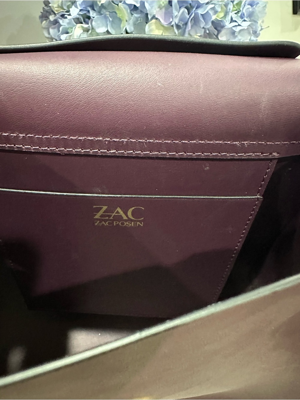 Zac Posen Plum Structured Top-Handle Satchel with Gold Hardware - Picture 7 of 12